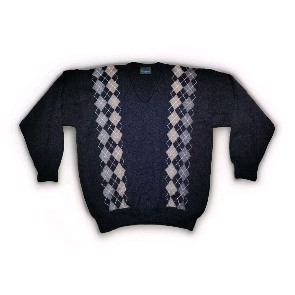 Glenmuir Lambswool Knit Jumper Men Large Crew Neck Black Scotland Golf Sweater